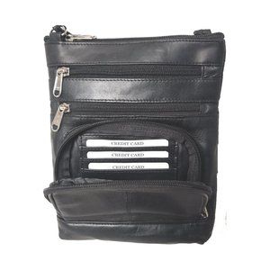 Genuine Lambskin Leather Women's Slim Cross Body Bag Black #7078